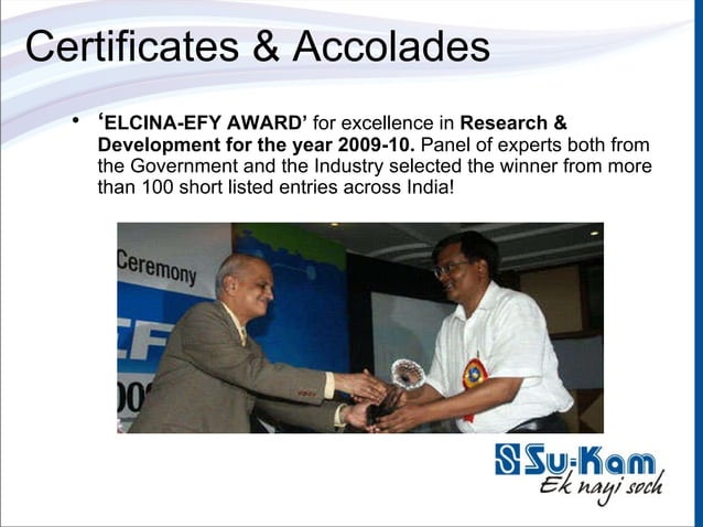 Kunwer Sachdev receiving the ELCINA-EFY Award for Excellence in Research and Development on stage at the awards ceremony in India